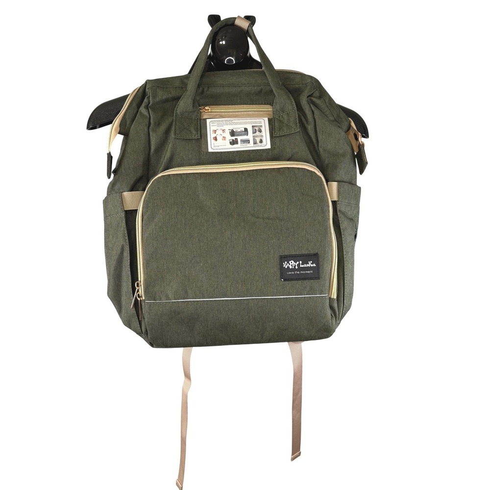 Happy Luoka Diaper Bag Backpack Olive Green Expandable Portable Crib Travel‎ Bag